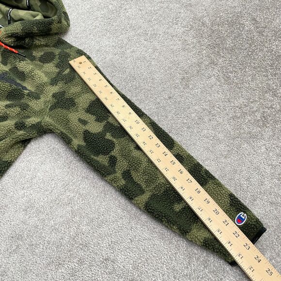 Champion Fleece Camo Sherpa Hoodie Sweatshirt Mens Medium Green Camouflage Hunt - Picture 14 of 15